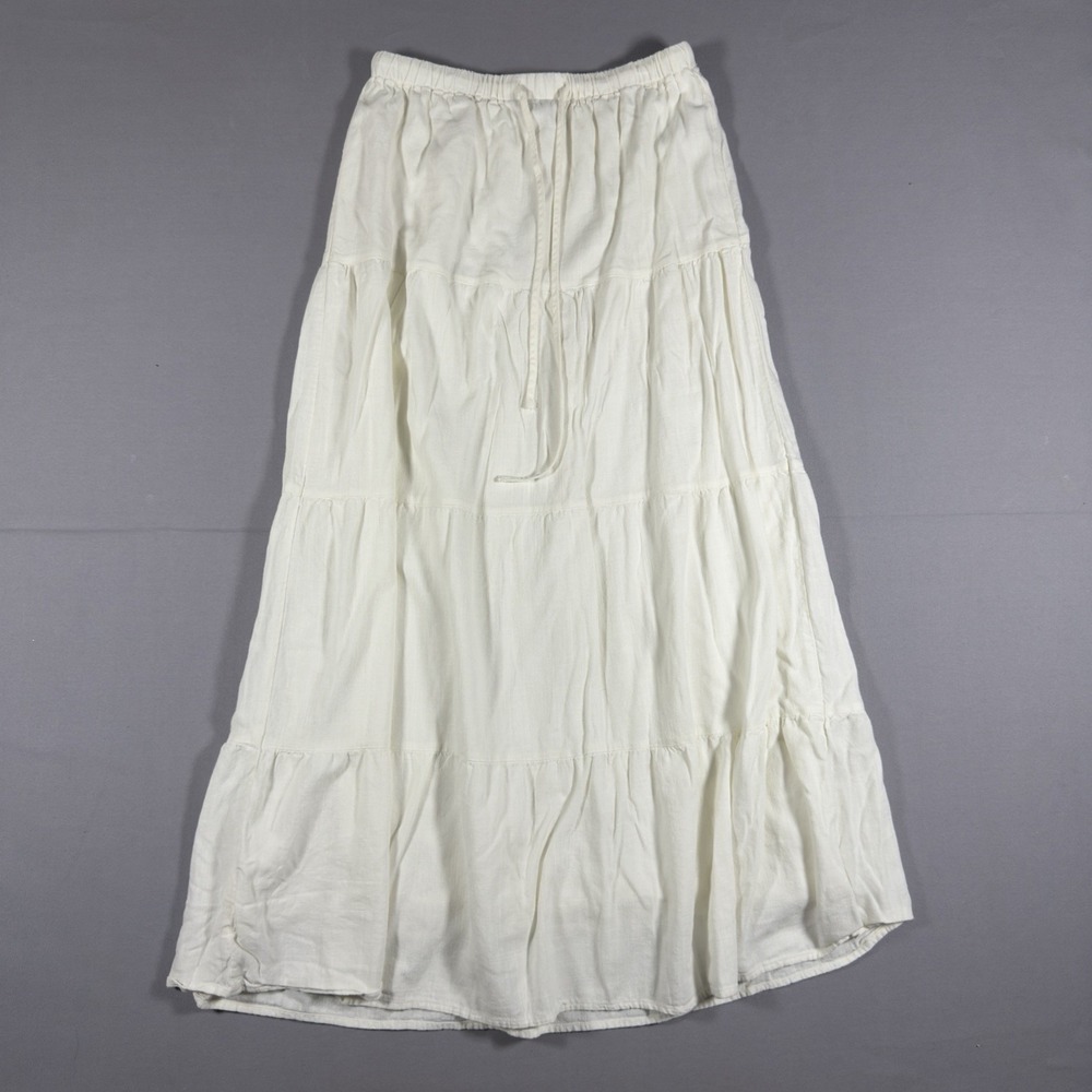 Sincerely Jules Womens Small White Tiered Maxi Skirt Linen Blend Boho Drawstring